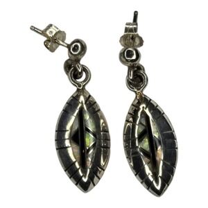 Vintage Dangle Earrings Sterling Silver 925 Opal Onyx Inlay Southwestern